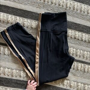 all in motion Black Leggings with Tan Side Stripe